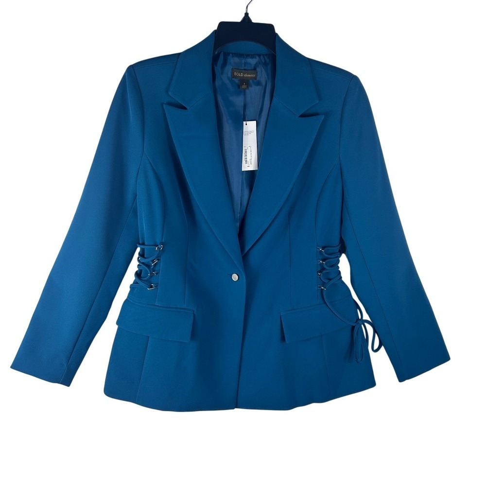 Bold Elements Blazer Lace-Up Side Womens 8 Tahoe Teal Single Button NWT